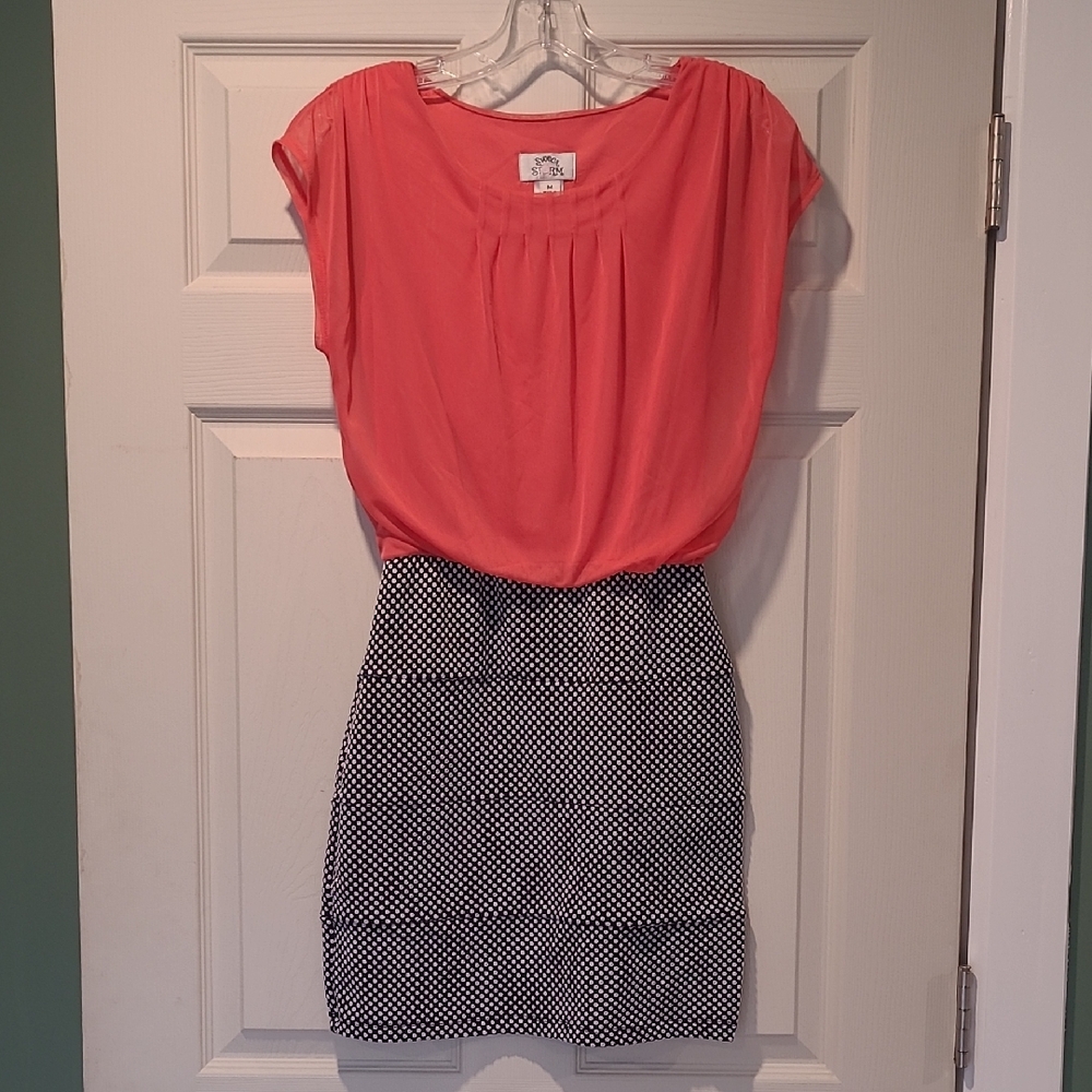 Coral and Black Polka Dot Dress (size M)